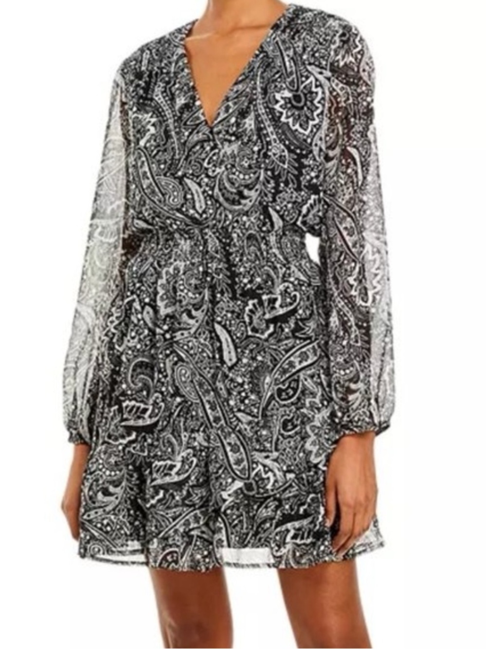 Aqua paisley faux wrap dress